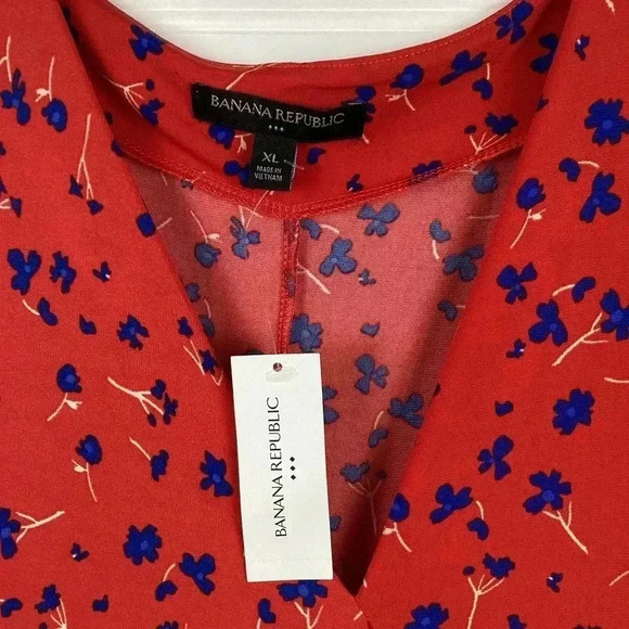 Banana Republic NWT Red and Blue Floral Faux Wrap Long size XL - Picture 3 of 8